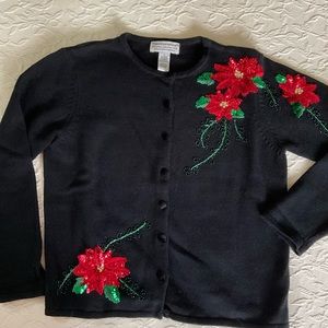 TIARA INTERNATIONAL Sequin Christmas Poinsettia Sweater Women’s size Medium